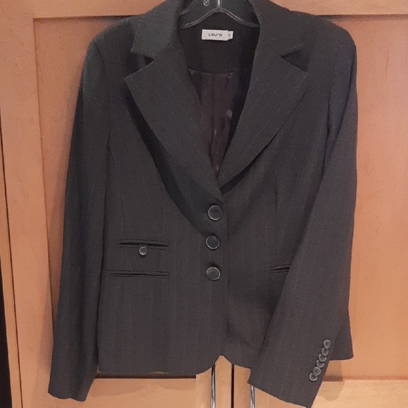 LAURA💝BLAZER➕MIDI SKIRT Gray Pinstripe SUIT💝Blazer Sz 10 Skirt Sz 12 - Picture 3 of 11